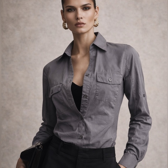 CHRLDR Tops - CHRLDR Tracy Poplin Stretch Side Rib Button Up